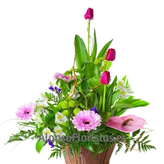 Cesta de Flores Rosadas