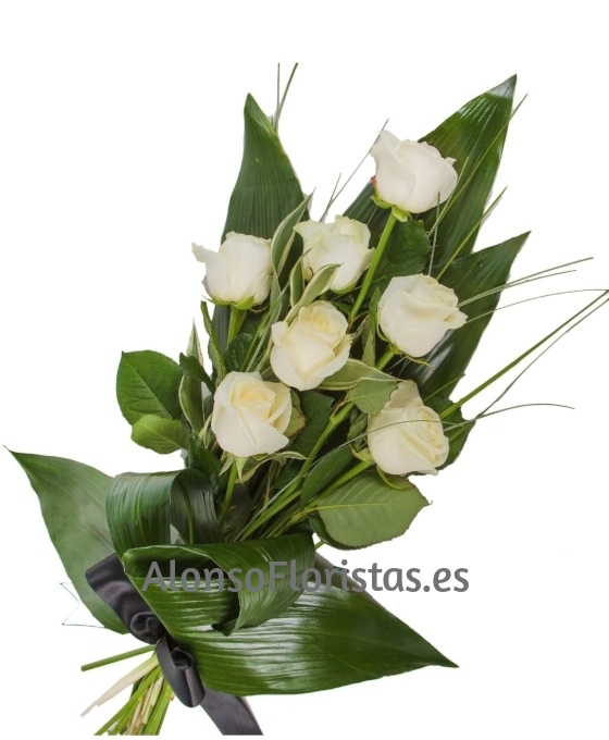 ramo funerario 7 rosas blancas